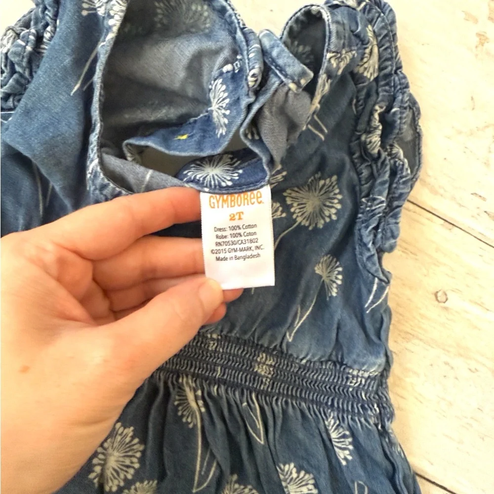 Gymboree 2T Girls Denim Dress Dandelion Flower Print Kids Toddler 100% Cotton